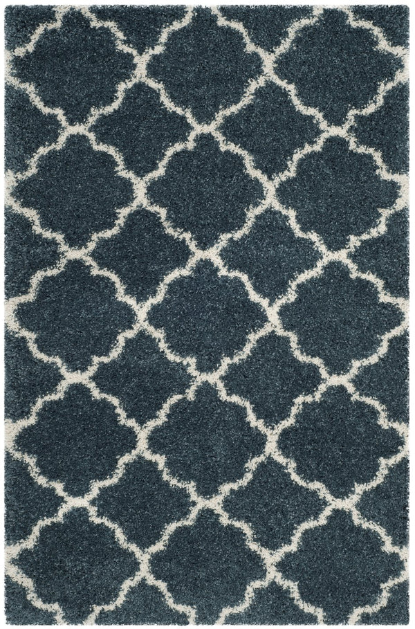 Safavieh Hudson Plush Slate Blue & Ivory Shag Rug With Flokati Pile, Trellis Design, Durable Polypropylene, Turkey-Made 4'-0" x 4'-0" SGH282L-4SQ