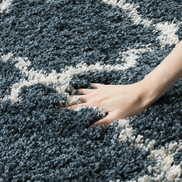 Safavieh Hudson Plush Slate Blue & Ivory Shag Rug With Flokati Pile, Trellis Design, Durable Polypropylene, Turkey-Made 4'-0" x 4'-0" SGH282L-4SQ