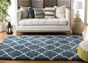 Safavieh Hudson Plush Round Shag Rug — Flokati-Style Slate Blue & Ivory, 1.75" Pile, Durable Polypropylene 4'-0" x 4'-0" SGH282L-4R