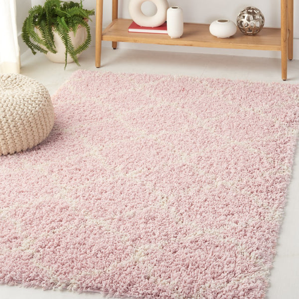 Safavieh Hudson Shag Area Rug - Luxurious Softness With Geometric Elegance For Modern Home Decor Upgrade Pink ,Ivory Polypropylene Sgh282m-4