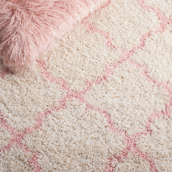 Safavieh Hudson Shag Area Rug - Luxurious Softness With Geometric Elegance For Modern Home Decor Upgrade Ivory ,Pink Polypropylene Sgh282p-4