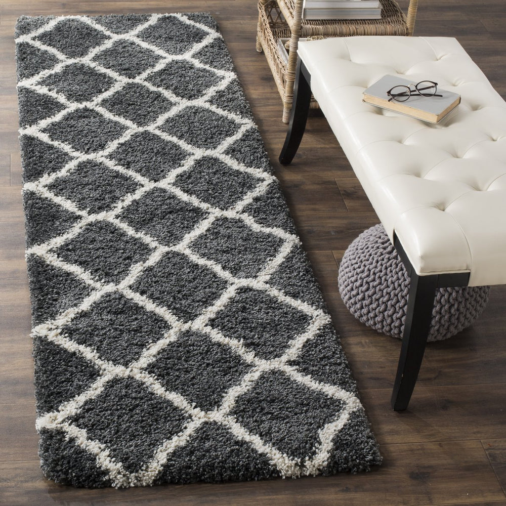 Safavieh Hudson Plush Shag Runner 2'3"X14' Dark Grey Ivory — 1.75" Pile, Power-Loomed Turkey, Durable Easy-Clean SGH283G-214