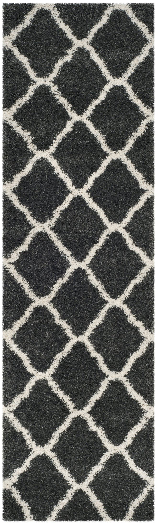 Safavieh Hudson Plush Shag Runner 2'3"X14' Dark Grey Ivory — 1.75" Pile, Power-Loomed Turkey, Durable Easy-Clean SGH283G-214