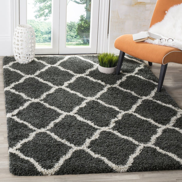 Safavieh Hudson Plush Shag Runner 2'3"X14' Dark Grey Ivory — 1.75" Pile, Power-Loomed Turkey, Durable Easy-Clean SGH283G-214