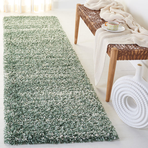 Safavieh Hudson Plush Green And Ivory Shag Rug — Flokati-Style High Pile, Stain-Resistant Power-Loomed Round 4'-0" x 4'-0" SGH295E-4R
