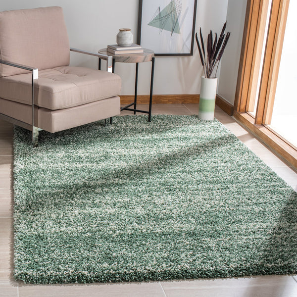 Safavieh Hudson Plush Green And Ivory Shag Rug — Flokati-Style High Pile, Stain-Resistant Power-Loomed Round 4'-0" x 4'-0" SGH295E-4R