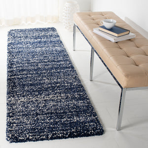 Safavieh Hudson Plush Shag Runner Navy Ivory — Luxurious 1¾" Pile, Power-Loomed, Stain-Resistant Comfort For Hallways 2'-3" x 10'-0" SGH295N-210