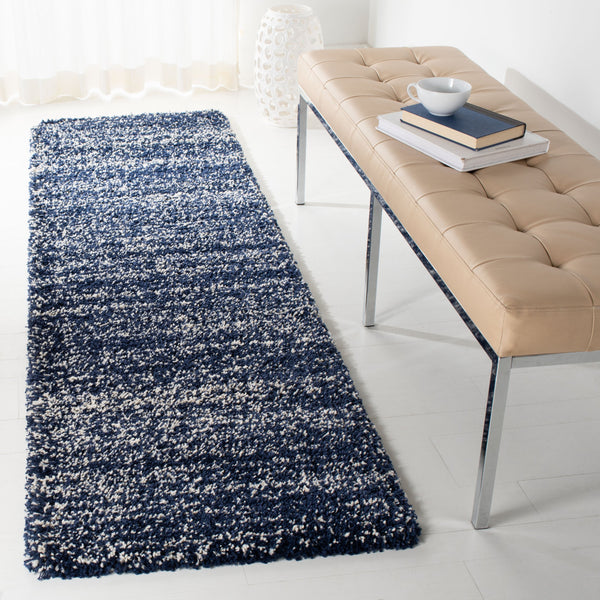 Safavieh Hudson Plush Shag Runner Navy Ivory — Luxurious 1¾" Pile, Power-Loomed, Stain-Resistant Comfort For Hallways 2'-3" x 10'-0" SGH295N-210
