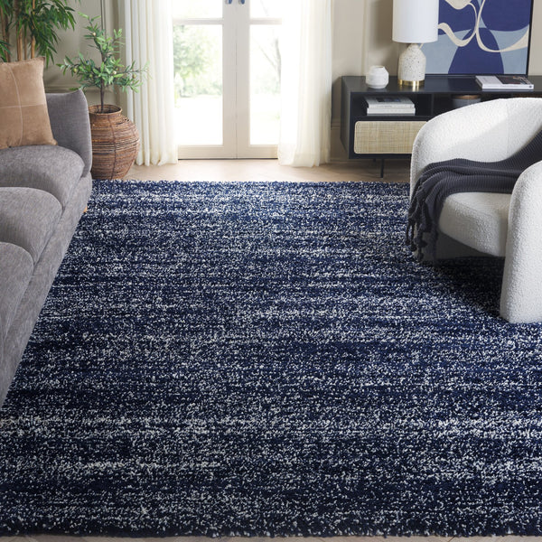 Safavieh Hudson Plush Shag Runner Navy Ivory — Luxurious 1¾" Pile, Power-Loomed, Stain-Resistant Comfort For Hallways 2'-3" x 10'-0" SGH295N-210