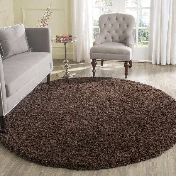 Safavieh Laguna Luxurious Round Shag Rug In Deep Brown — 2" High-Loft Plush Polypropylene For Cozy Rooms 4'-0" x 4'-0" SGL303F-4R