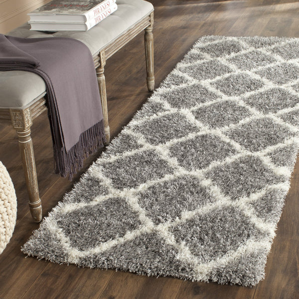 Safavieh Montreal Luxurious Grey Ivory Shag Area Rug 2'3" X 5'0" - Durable, Plush, Timeless Diamond Design Grey ,Ivory 50% Polypropylene + 50% Polyester Sgm866d-25