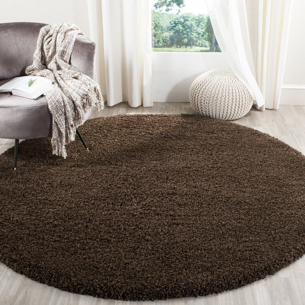 Safavieh Sgn725 Plush Round Shag Rug – Luxurious Flokati-Style Pile, Cozy Neutral Tones For Living Spaces 3'-0" x 3'-0" BROWN SGN725-2727-3R