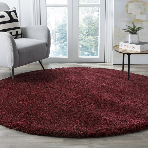 Safavieh Sgn725 Plush Round Shag Rug – Luxurious Flokati-Style Pile, Cozy Neutral Tones For Living Spaces 4'-0" x 4'-0" MAROON SGN725-4242-4R