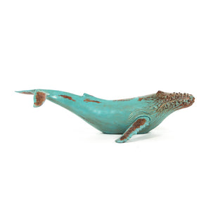 Humpback Whale Sculpture Distressed Turquoise and Brown SHI004 Zentique