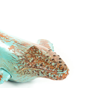 Humpback Whale Sculpture Distressed Turquoise and Brown SHI004 Zentique