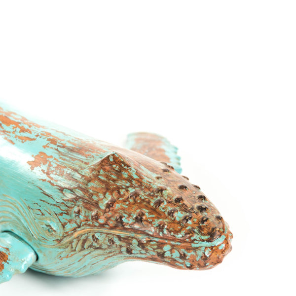 Humpback Whale Sculpture Distressed Turquoise and Brown SHI004 Zentique