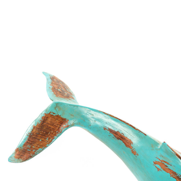 Humpback Whale Sculpture Distressed Turquoise and Brown SHI004 Zentique