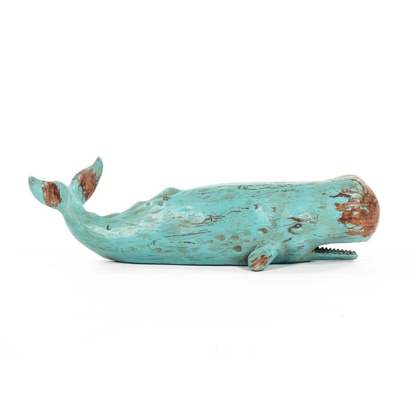 Sperm Whale Sculpture Distressed Turquoise and Brown SHI006 Zentique