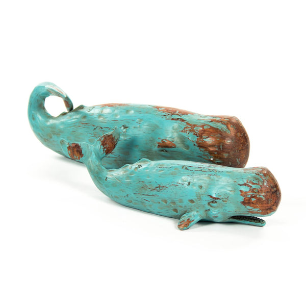 Sperm Whale Sculpture Distressed Turquoise and Brown SHI006 Zentique