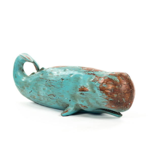 Sperm Whale Sculpture Distressed Turquoise and Brown SHI007 Zentique