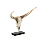 Bull Skull w/ Base Distressed White and Brown SHI010 Zentique