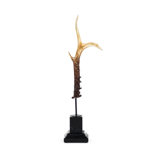 Zentique Antler Accent With Base - Rustic Charm Meets Contemporary Elegance For Unique Home Decor Appeal Dsitressed Ombre Brown On Black Base Polyresin Shi015