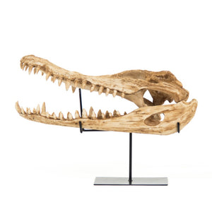 Zentique Crocodile Skull Replica on Metal-Base — Antiqued Polyresin Décor, Realistic Texture, Statement Piece SHI022