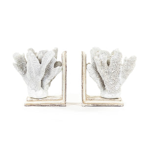 White Coral Bookends Distressed White on Distressed Off-White Base SHI024 Zentique