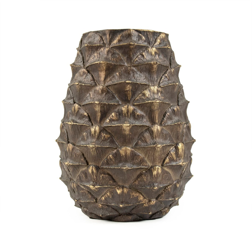 Zentique Small Pineapple Vase - Distressed Bronze Resin Decor, Tropical Charm For Modern & Rustic Spaces Distressed Bronze Resin Shi052