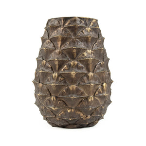 Zentique Small Pineapple Vase - Distressed Bronze Resin Decor, Tropical Charm For Modern & Rustic Spaces Distressed Bronze Resin Shi052