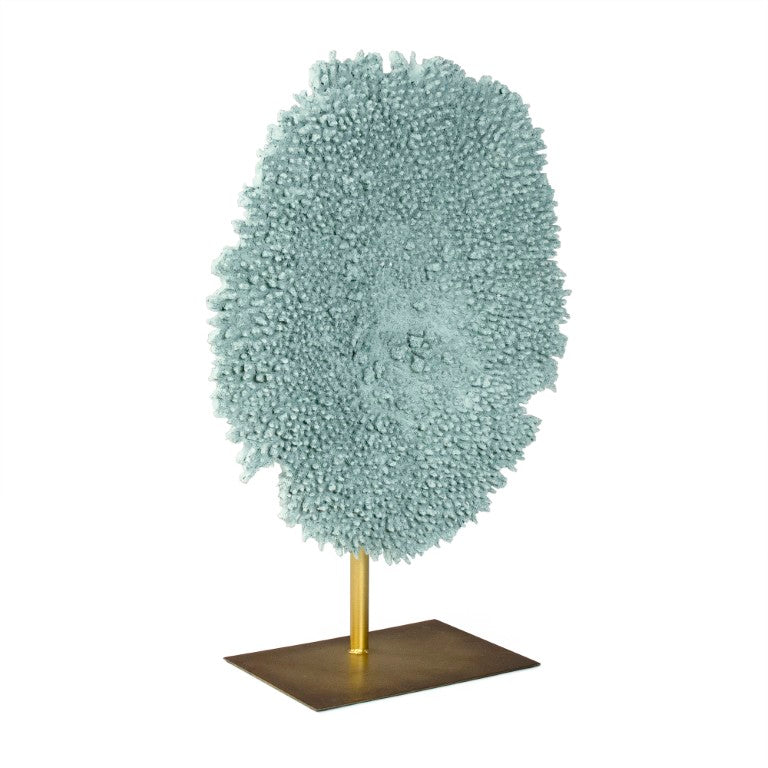 Zentique Blue Coral Sculptural Accent on Gold Base — Coastal Resin Art, 26.5" Tall Decorative Centerpiece SHI054