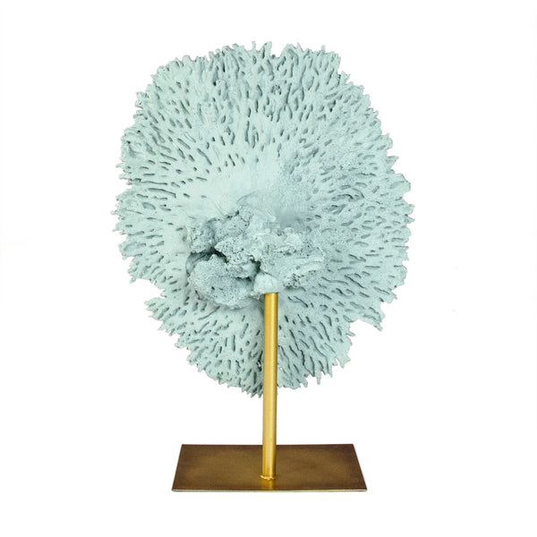 Blue Coral on Gold Base Pale Blue Resin, Distressed Gold Metal SHI054 Zentique