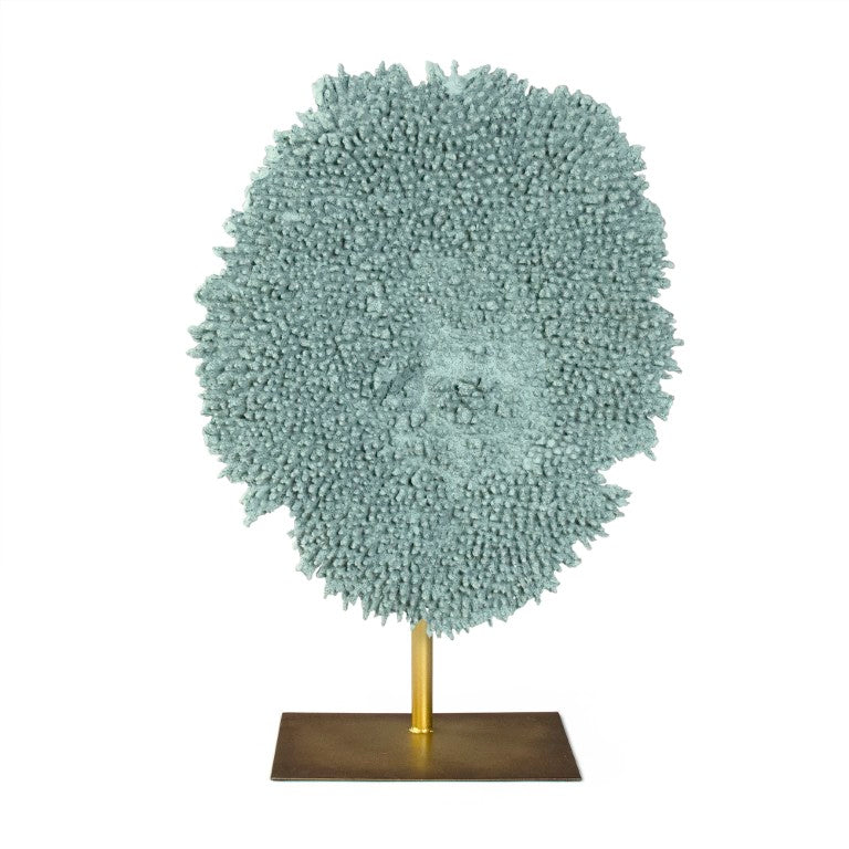 Zentique Blue Coral Sculptural Accent on Gold Base — Coastal Resin Art, 26.5" Tall Decorative Centerpiece SHI054