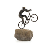 Mountain Biker on Rock Figurine Rustic Dark Bronze, Stone Lacquer SHI066 Zentique