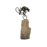 Mountain Biker on Rock Figurine Rustic Dark Bronze, Stone Lacquer SHI067 Zentique