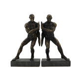 Pushing Men Bookends Rustic Dark Bronze SHI068 Zentique