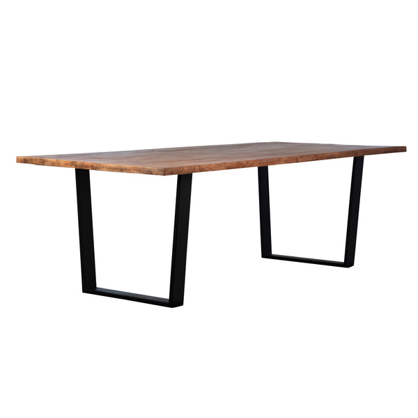 Dovetail Castro Dining Table Medium Brown Sealed Top and Black Base Acacia Wood Top and Iron Base SHR187