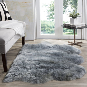 Safavieh Sheep Handcrafted Steel-Blue Flokati Runner 2X8'5" — Plush 3⅜" Pile, Natural Undyed Sheepskin Luxury SHS121B-29