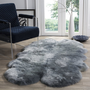 Safavieh Sheep Handcrafted Steel-Blue Flokati Runner 2X8'5" — Plush 3⅜" Pile, Natural Undyed Sheepskin Luxury SHS121B-29