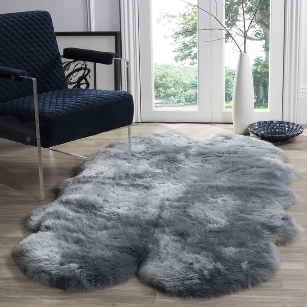 Safavieh Sheep Handcrafted Steel-Blue Flokati Runner 2X8'5" — Plush 3⅜" Pile, Natural Undyed Sheepskin Luxury SHS121B-29