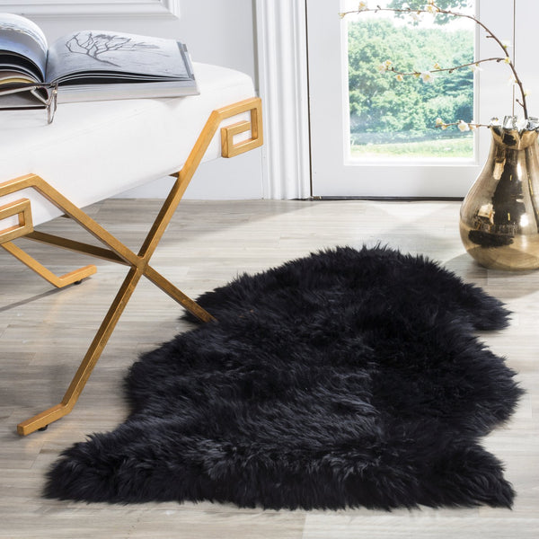 Safavieh Sheep Midnight Black Runner Rug 2X8.4 Ft — Genuine Undyed Sheepskin, 3.38" Plush Pile, Luxe Hallway Accent SHS121C-29