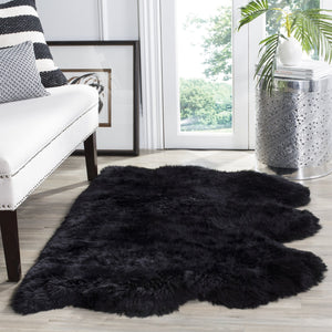 Safavieh Sheep Midnight Black Runner Rug 2X8.4 Ft — Genuine Undyed Sheepskin, 3.38" Plush Pile, Luxe Hallway Accent SHS121C-29