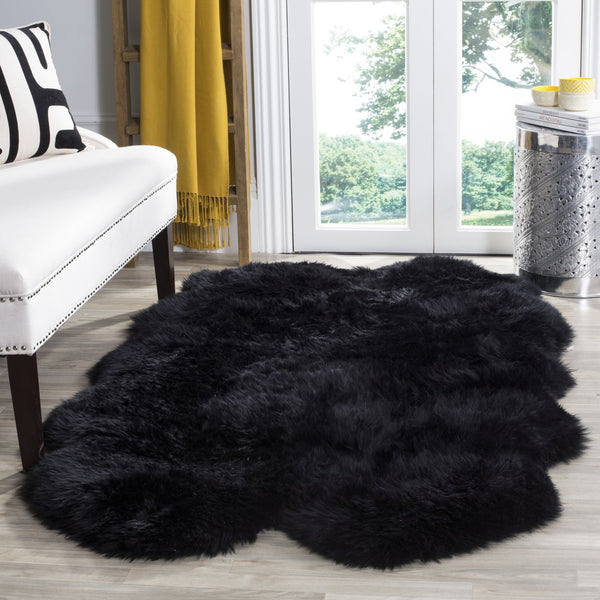 Safavieh Sheep Sheepskin Area Rug - Luxurious Texture In Elegant Steel Blue For Timeless Home Decor Style Midnight Black Sheep Skin Shs121c-5