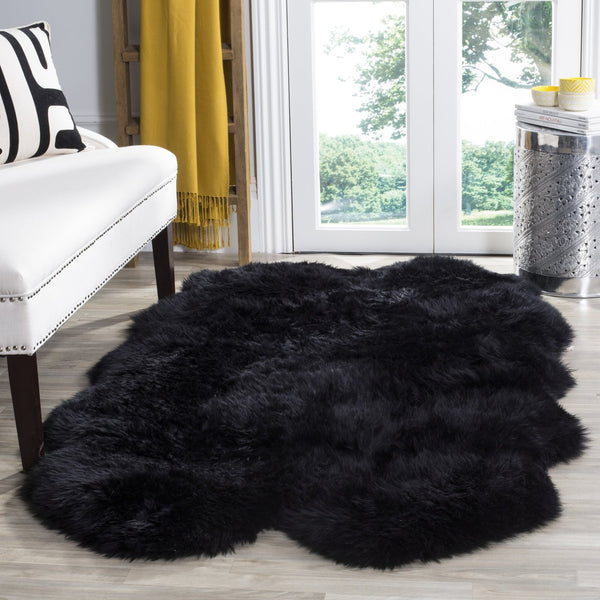 Safavieh Sheep Midnight Black Runner Rug 2X8.4 Ft — Genuine Undyed Sheepskin, 3.38" Plush Pile, Luxe Hallway Accent SHS121C-29