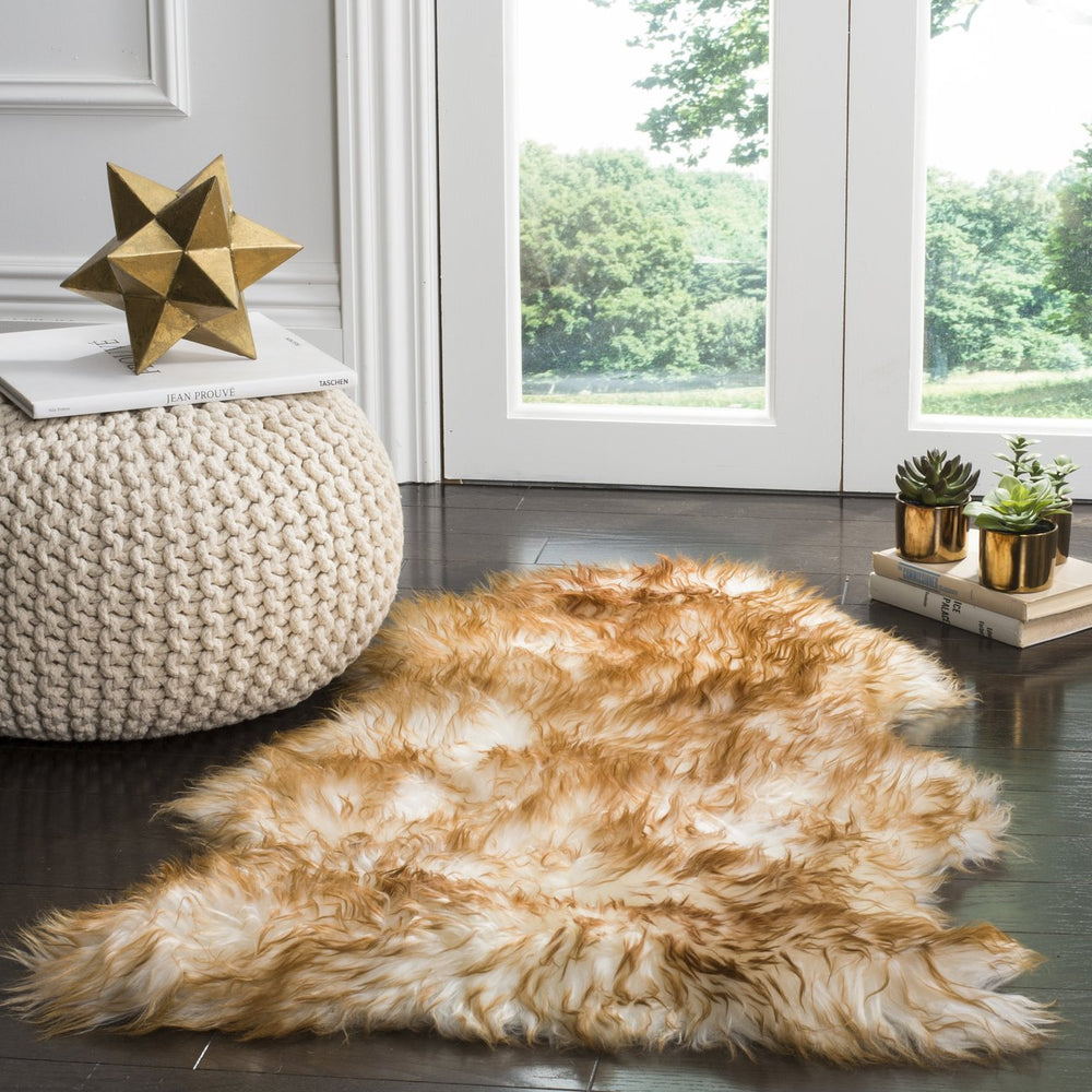 Safavieh Sheep Luxurious Off-White Shag Flokati Rug With Coco Brown Tips — Plush Natural Sheepskin Accent Piece 5'-5" x 7'-7" SHS121D-5