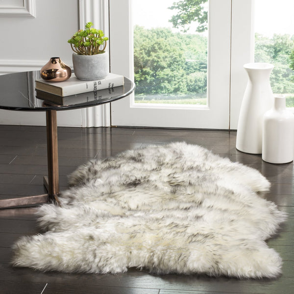 Safavieh Sheep Sheepskin Area Rug - Luxurious Texture In Elegant Steel Blue For Timeless Home Decor Style Ivory ,Smoke Grey Sheep Skin Shs121e-5