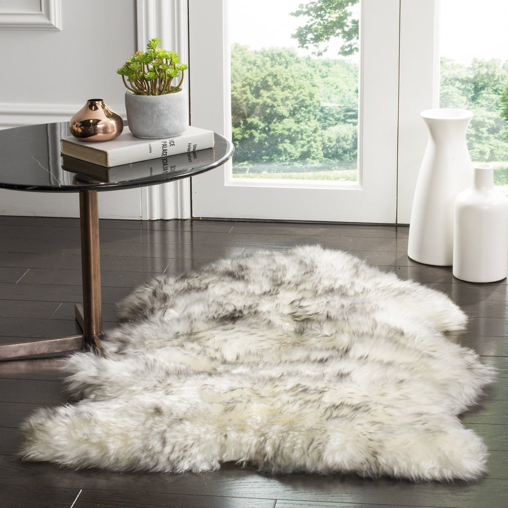 Safavieh Sheep Luxurious Ivory & Smoke Grey Tip Runner 2'X8'5" — Flokati Shag 3⅜" Pile, Natural Undyed Sheepskin SHS121E-29