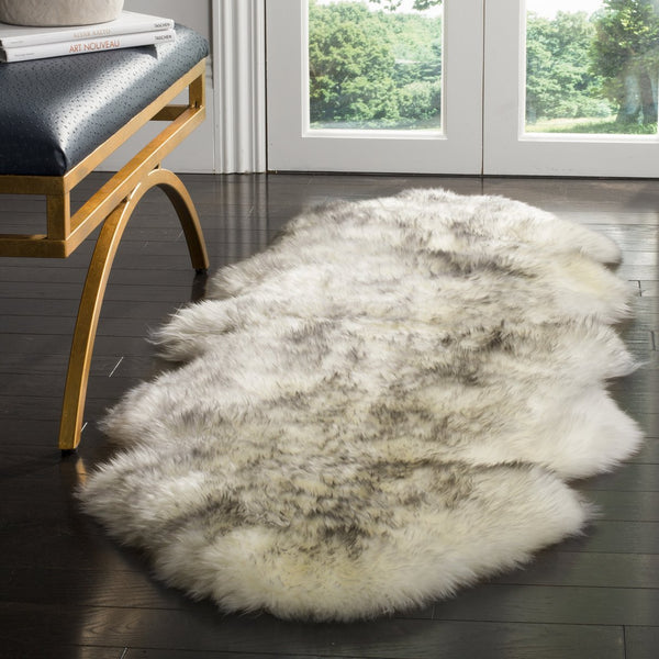 Safavieh Sheep Sheepskin Area Rug - Luxurious Texture In Elegant Steel Blue For Timeless Home Decor Style Ivory ,Smoke Grey Sheep Skin Shs121e-5