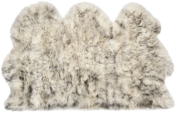 Safavieh Sheep Luxurious Ivory & Smoke Grey Tip Runner 2'X8'5" — Flokati Shag 3⅜" Pile, Natural Undyed Sheepskin SHS121E-29