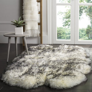Safavieh Sheep Luxurious Ivory & Smoke Grey Tip Runner 2'X8'5" — Flokati Shag 3⅜" Pile, Natural Undyed Sheepskin SHS121E-29